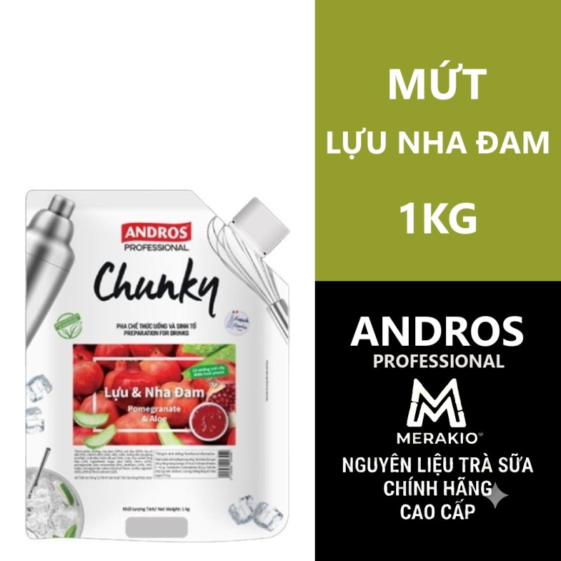 ANDROS PROFESSIONAL MỨT CHUNKY LỰU & NHA ĐAM TÚI 1KG/ POMEGRANATE & ALOE VERA CHUNKY